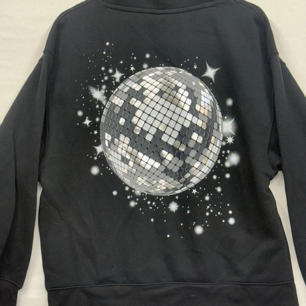 Wild Fable Black Hoodie Disco Ball Star Print Pullover Size M Y2K Rhinestone 70s - Picture 16 of 16